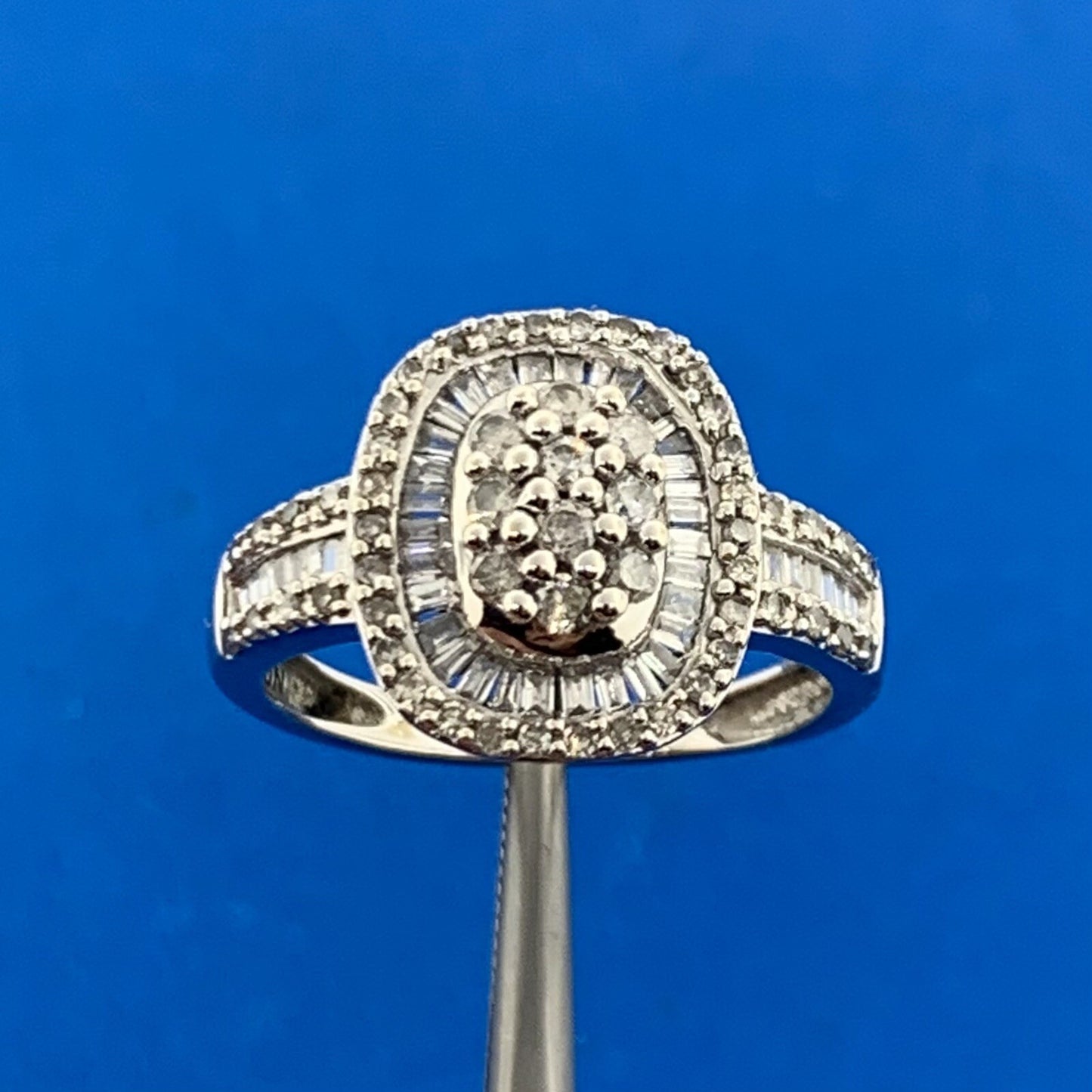 Designer 14K White Gold Diamond Cluster Double Halo Size 7 Engagement Ring
