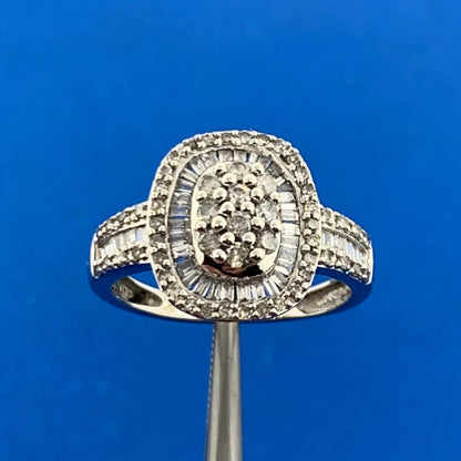 Designer 14K White Gold Diamond Cluster Double Halo Size 7 Engagement Ring