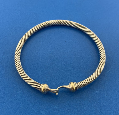David Yurman DY Sterling Silver 925 18K Classic Cable Buckle 4 MM Cuff Bracelet