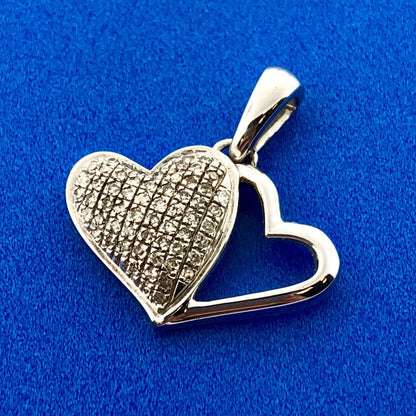 Designer 10K White Gold Diamond Double Heart Sweetheart Promise Charm Pendant