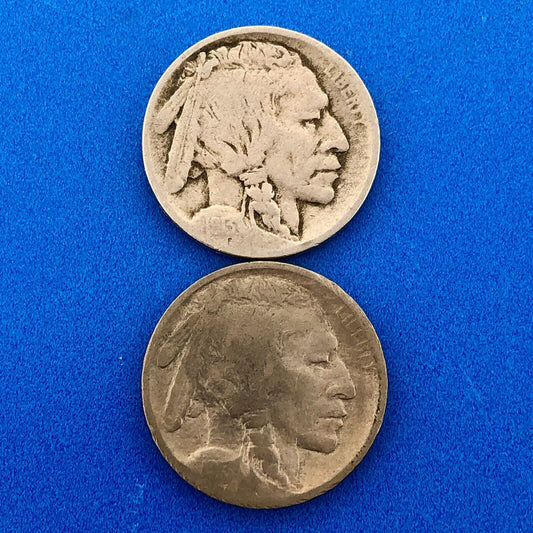 1913 P Indian Head Buffalo Nickel 5c 1st Year Key Rare Philadelphia Two Coin Lot