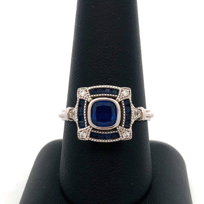 Designer Jeulia 925 Sterling Silver Blue Sapphire CZ Square Anniversary Ring