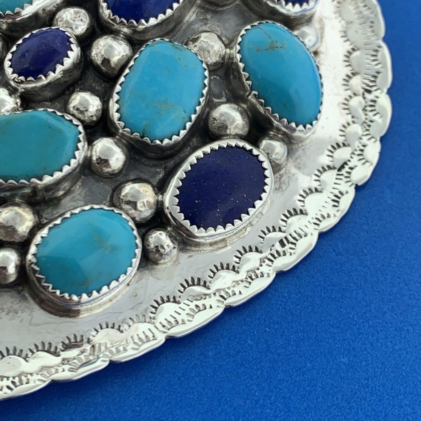 Navajo ES Elaine Sam Sterling Silver 925 Lapis Lazuli Turquoise Pendant