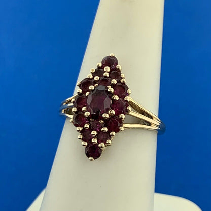 14K Yellow Gold Red Garnet Cluster January Birthstone Statement Ring