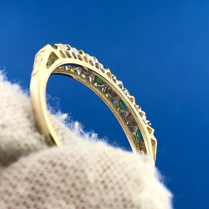 Designer 14K Yellow Gold Emerald Diamond May Anniversary Eternity Band Ring