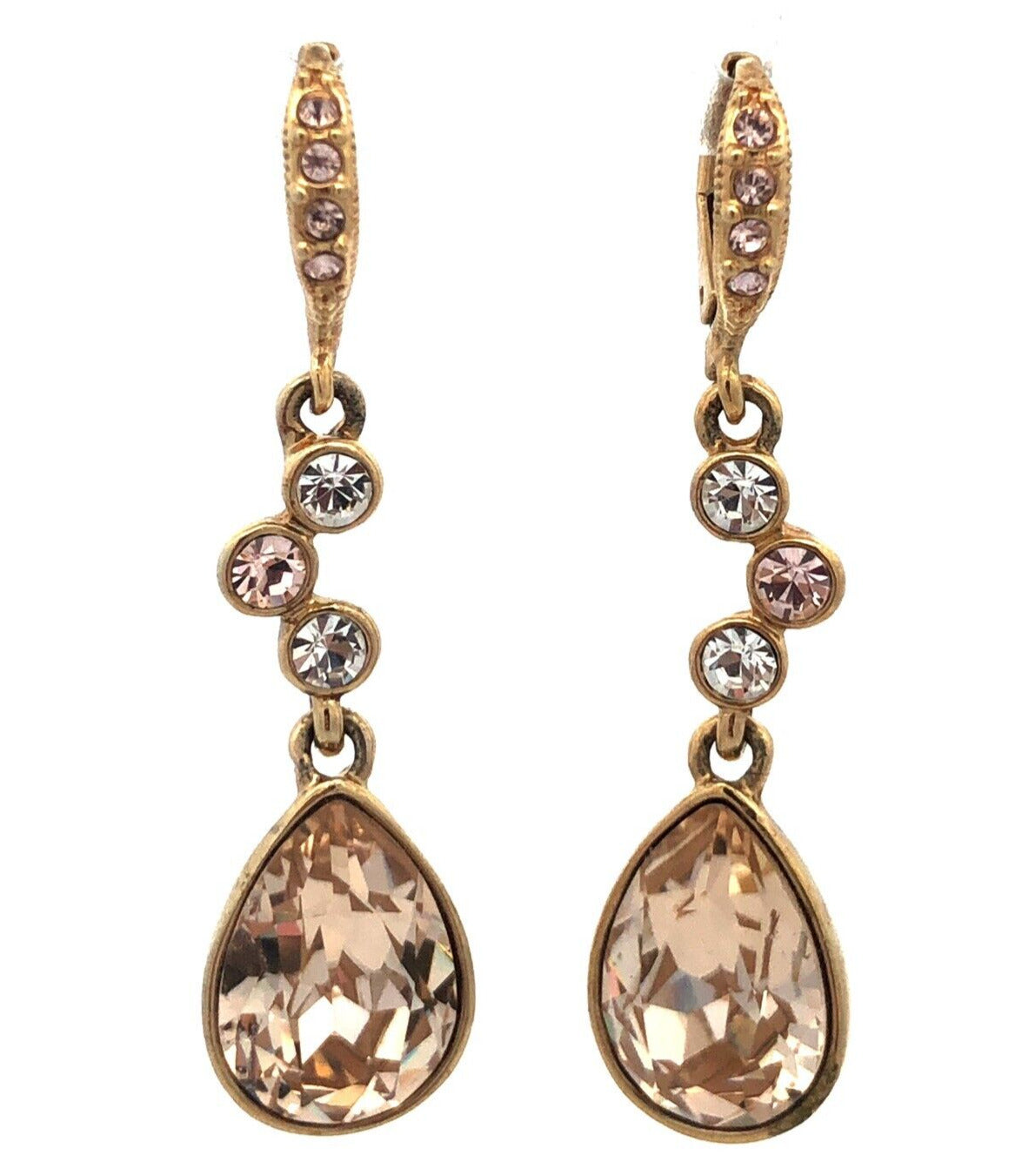 Givenchy Gold Tone Cubic Zirconia CZ Leverback Drop Dangle Statement Earrings