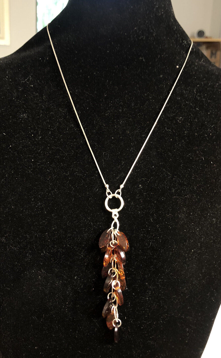 Designer 925 Sterling Silver Amber Courage Talisman Amulet Statement Necklace