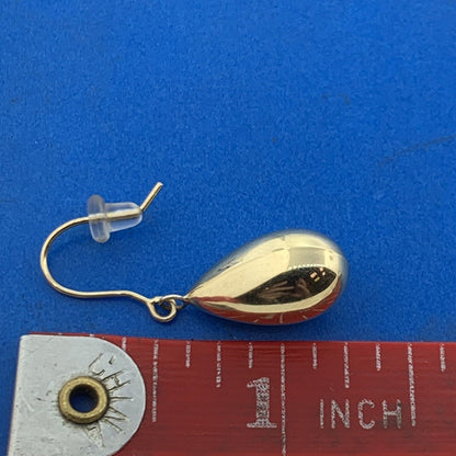 Designer Peru 10K Yellow Gold Pear Teardrop Polished Dangle Drop Hook Earrings