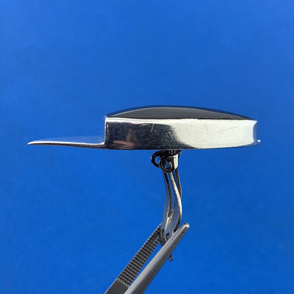 Mid Century Taxco Los Ballesteros Sterling Silver Onyx Modernist Clip Earrings