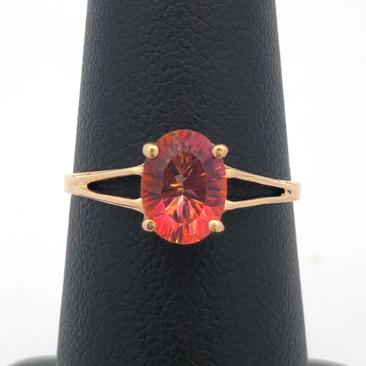 Designer 14K Yellow Gold Oval Mystic Topaz Solitaire Cocktail Ring