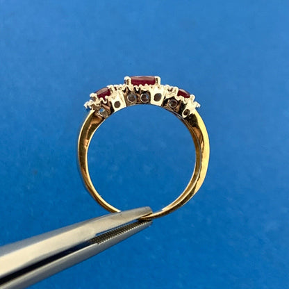 Designer 14k Yellow Gold Oval Round Cut Red Ruby Diamond Accent Ring Size 5