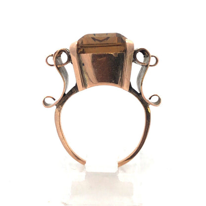 Gorgeous 14k Yellow Gold Honey Topaz Mid Century Cocktail Finger Ring Size 6.75