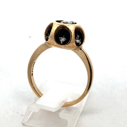 14K Yellow Gold Designer NW  Round Diamond Black Enamel Modernist Round Ring