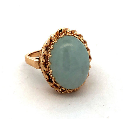 Designer CID 14K Yellow Gold Oval Cabochon Jade Statement Ring