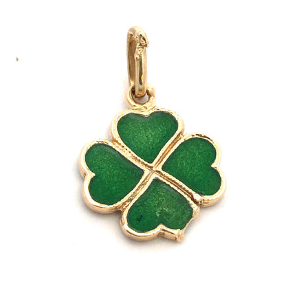 Designer 18K Yellow Gold Green Enamel 4 Leaf Clover Good Luck Charm Pendant