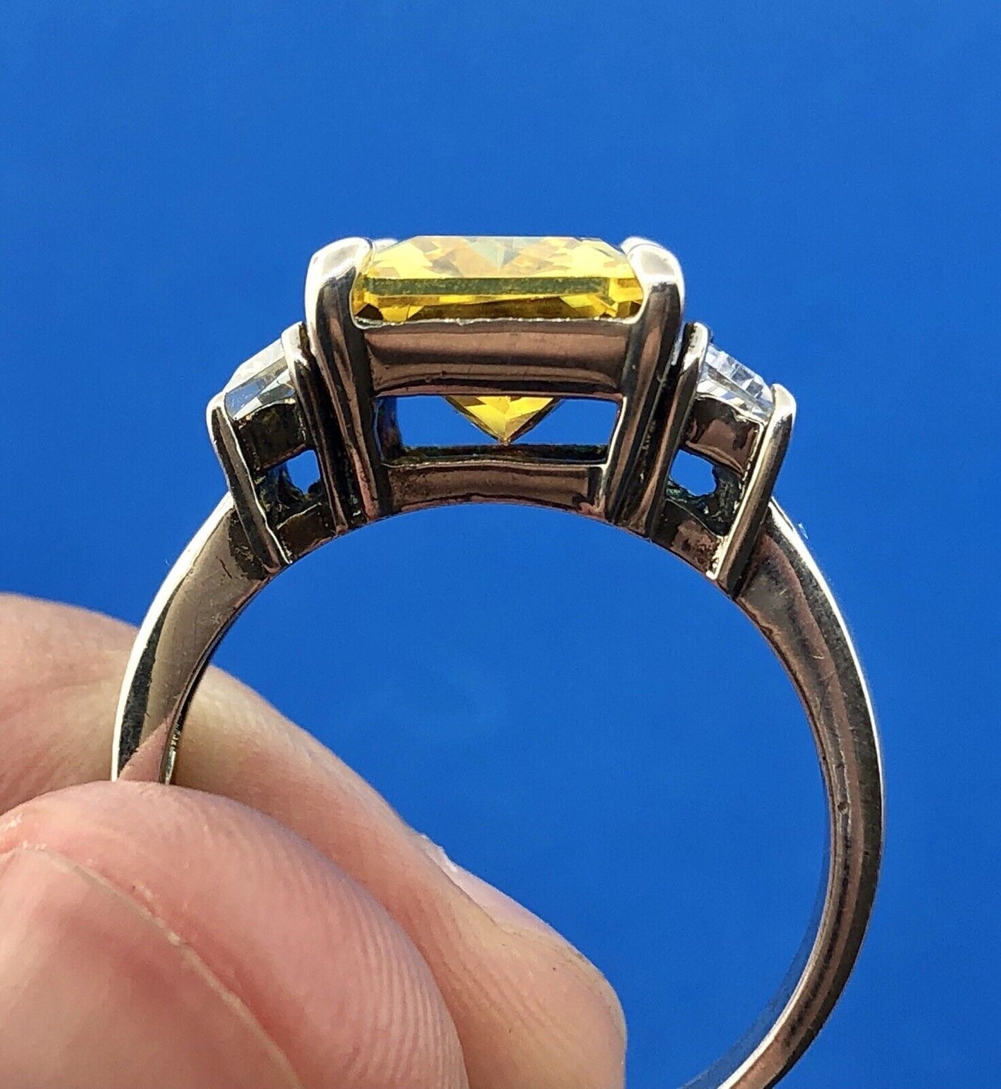 Dramatic Sterling Silver 925 Yellow White CZ Statement Fashion Cocktail Ring