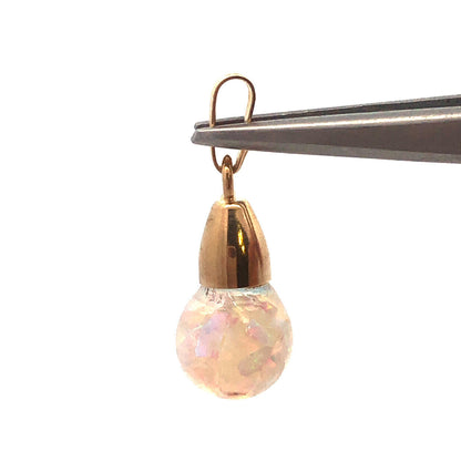 14K Yellow Gold Crushed White Opal Round Resin Charm Pendant