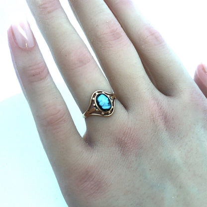 Vintage 10K Yellow Gold Oval Black Onyx Carved Cameo Ring