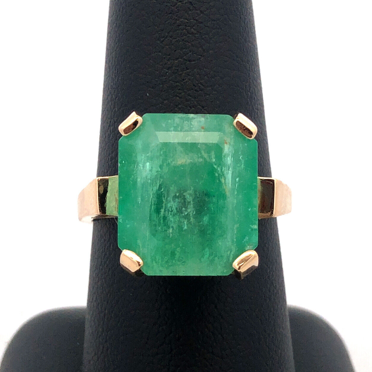 Estate Designer 14K Yellow Gold Emerald Cut Emerald Statement Solitaire Ring