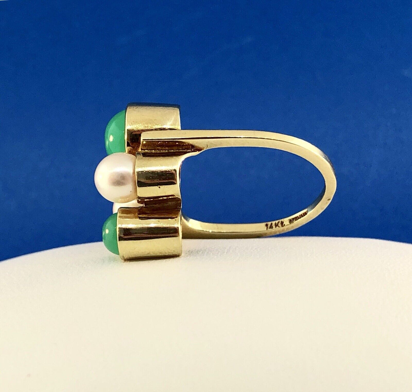 Retro 14K Germany Pearl Tourmaline Modernist Abstract Free Form Cocktail Ring