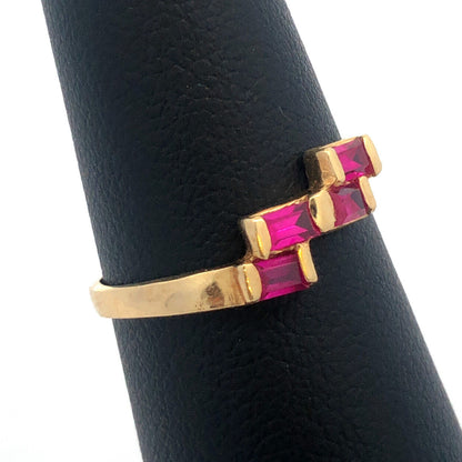 Retro 14K Yellow Gold Ruby Rectangle Modernist July Anniversary Cocktail Ring