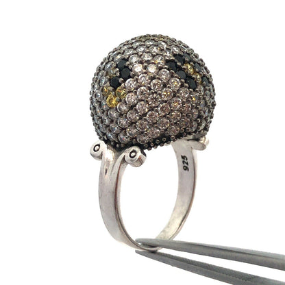 Designer SB 925 Sterling Silver White Yellow Cubic Zirconia Black Onyx Dome Ring