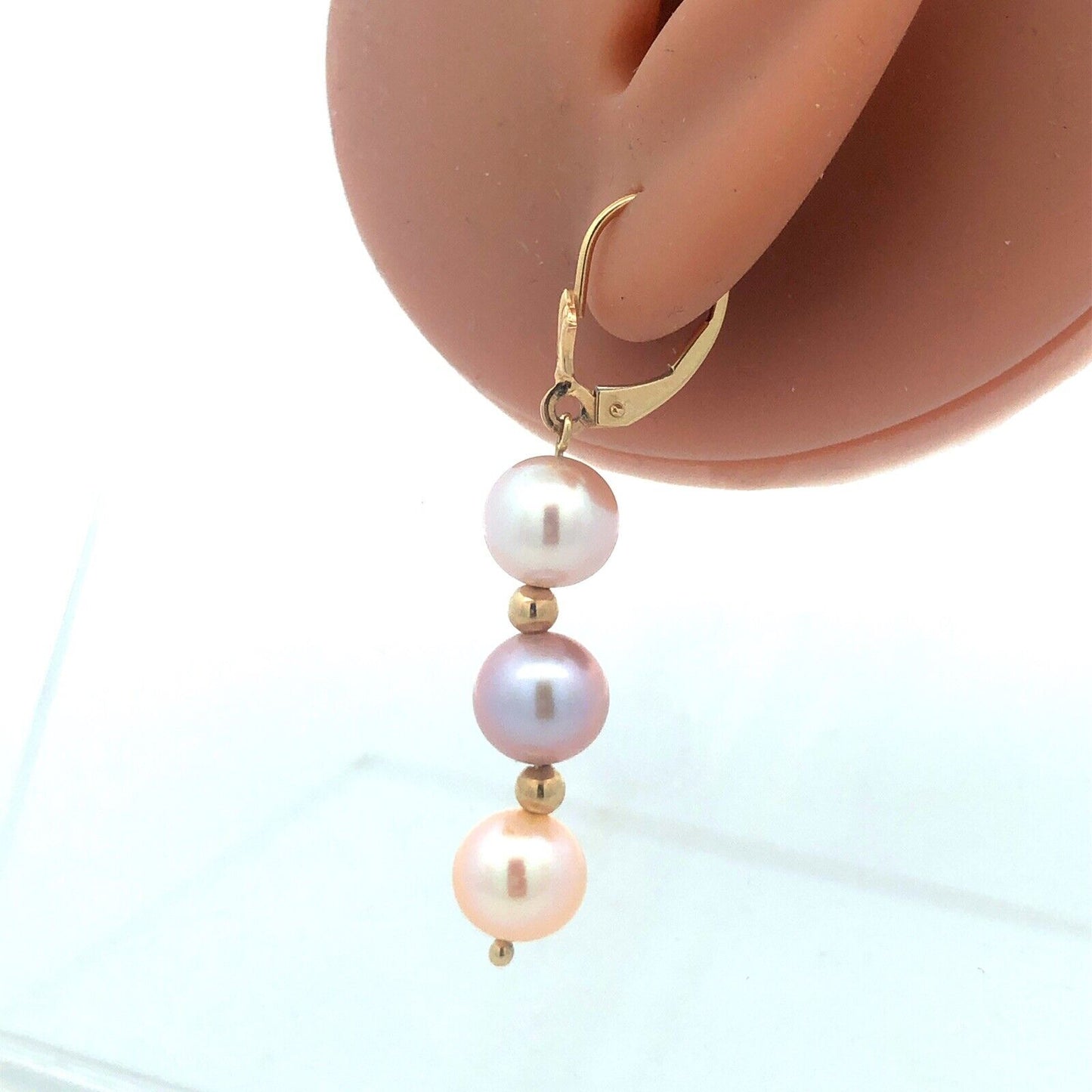 Designer 14K Yellow Gold Round Pink Pearl Beaded Dangle Earrings