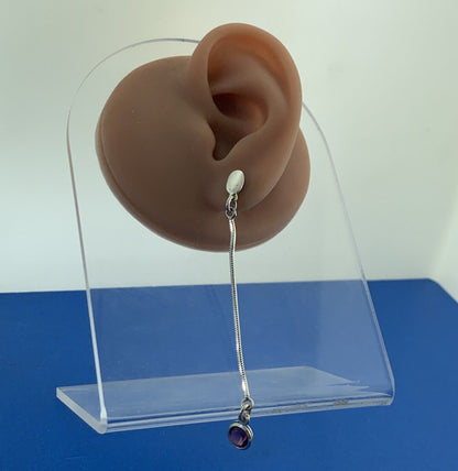 Italy Purple Amethyst 925 Sterling Silver Box Chain Dangle Stud Earrings