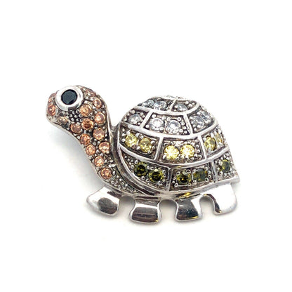 Adorable 925 Sterling Silver Mixed Colored Cubic Zirconia Turtle Pendant