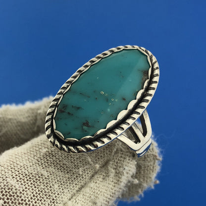 Stunning Sterling Silver 925 Oval Cabochon Blue Turquoise Finger Ring Size 6.75