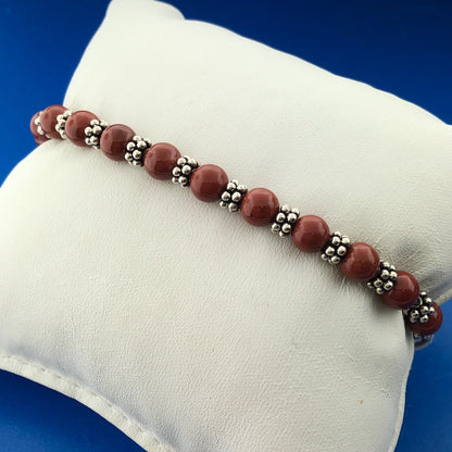 Doug Paulus dP Sterling Silver Red Jasper Bead Silver Bead Stretch Bracelet NWT
