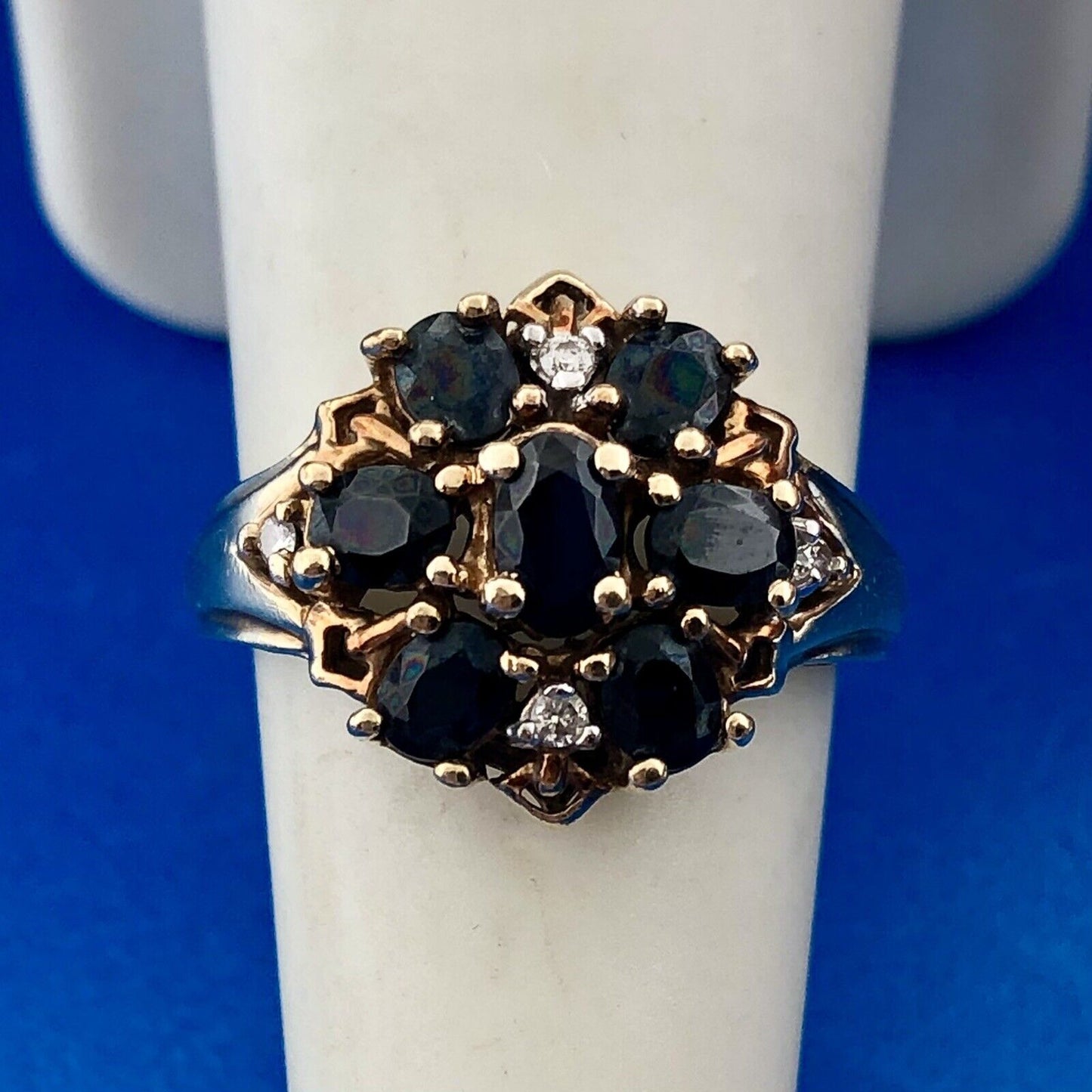 Retro 10K Yellow Sapphire Diamond Floral Cluster September Anniversary Ring