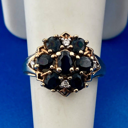 Retro 10K Yellow Sapphire Diamond Floral Cluster September Anniversary Ring