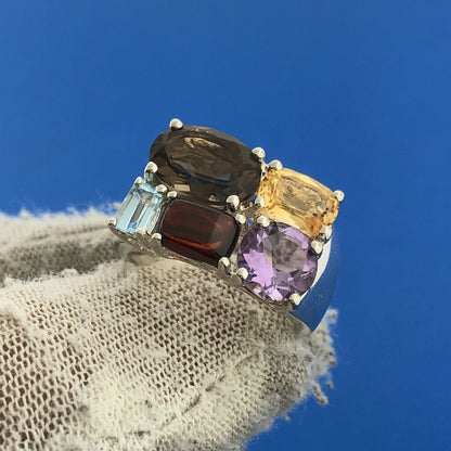 Designer China Sterling Silver Multi Stone Cigar Band Statement Cocktail Ring