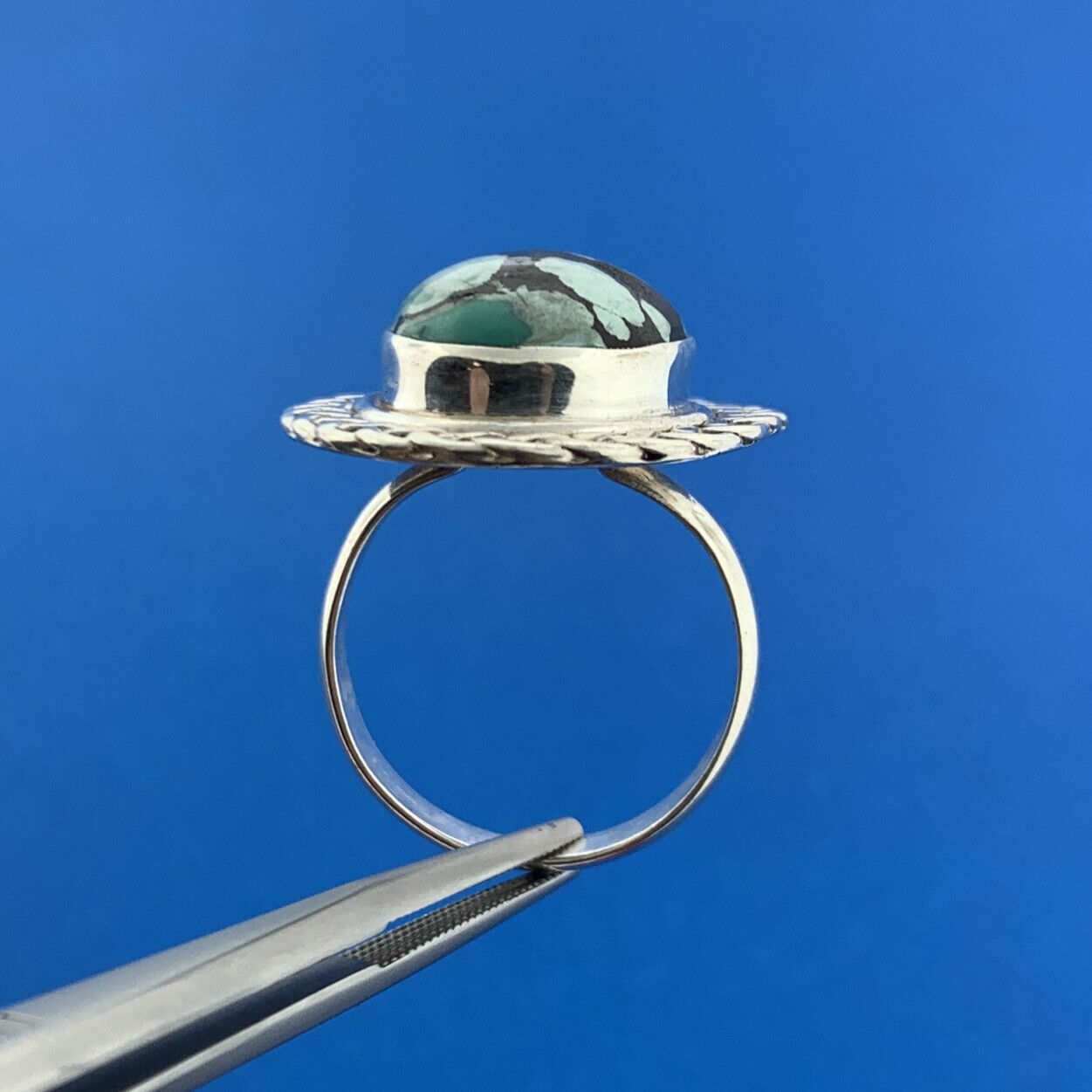 925 Sterling Silver Green Black  African Turquoise Statement Dome Ring