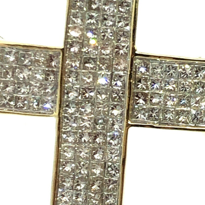 Custom 14K Yellow Gold Princess Diamond Statement Religious Cross Pendant
