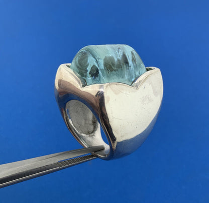 Designer Italy 925 Sterling Silver Bottle Art Glass Wide Statement Dome Ring