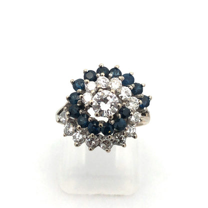 Designer 14K White Gold Diamond Solitaire W/Sapphire Diamond Accents Spiral Ring