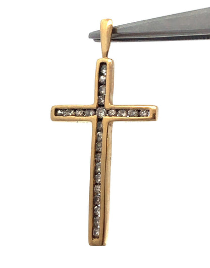 Designer 10K Yellow Gold Channel Set Diamond Religious Communion Cross Pendant