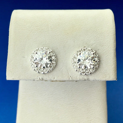 Stunning 925 Sterling Silver Cubic Zirconia Solitaire Halo Bridal Stud Earrings