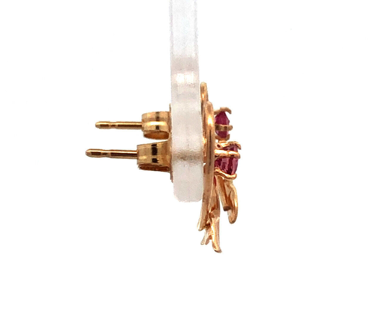 Designer PPC 14K Yellow Gold Ruby Floral Scroll Stud Earrings