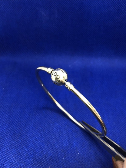 Designer PANDORA ALE Sterling Silver Round Charm Clasp Bangle Bracelet #590713
