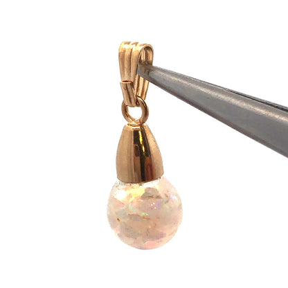 14K Yellow Gold Crushed White Opal Round Resin Charm Pendant