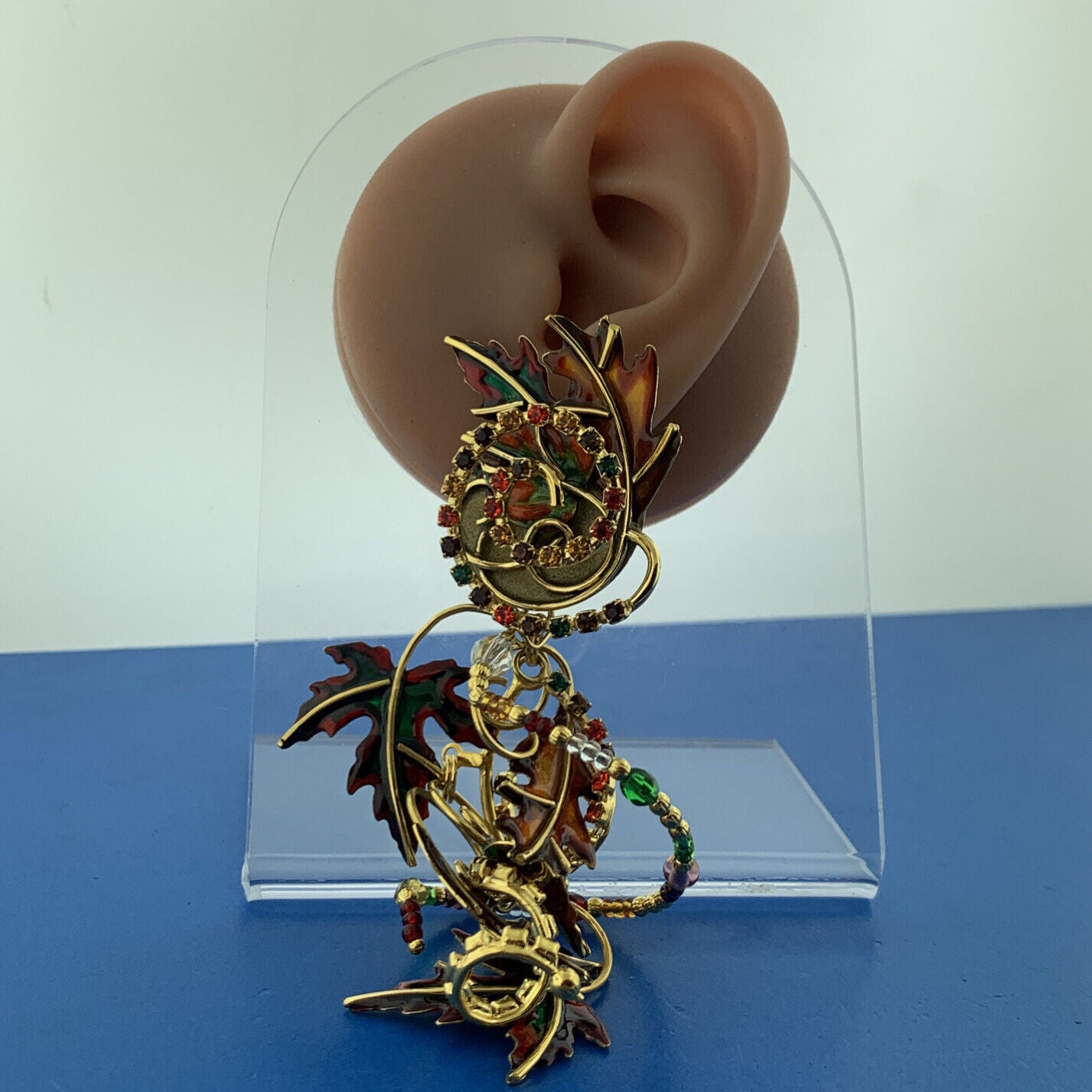Lunch At The Ritz Turning Autumn Cubic Zirconia Enamel Statement Dangle Ear