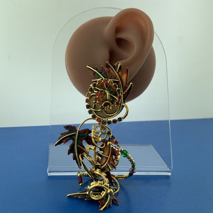 Lunch At The Ritz Turning Autumn Cubic Zirconia Enamel Statement Dangle Ear