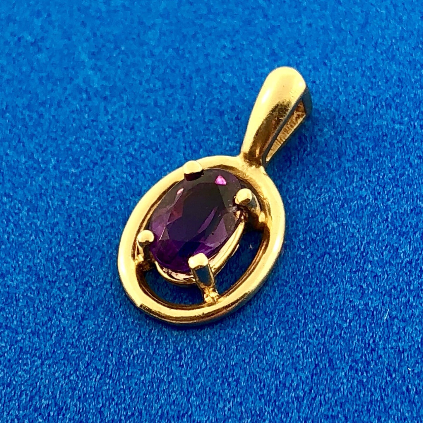 Modernist 14K Yellow Gold Oval Amethyst February Anniversary Pendant