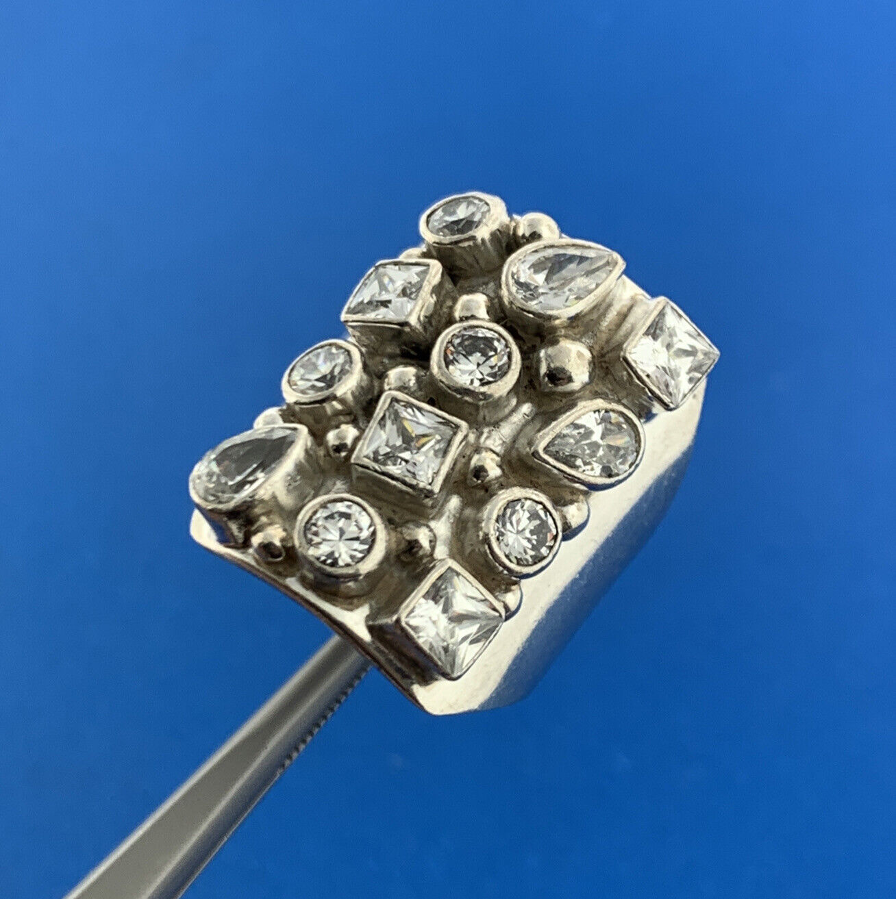 Bilagaanas Native American Artisan Sterling Silver Cubic Zirconia Statement Ring