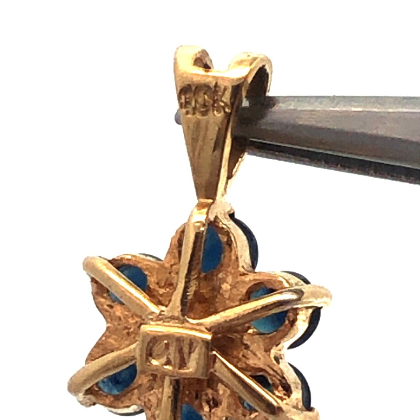 Designer AV 10k Yellow Gold Round Cut Sapphire Diamond Floral Cluster Pendant