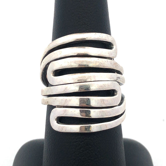 Designer India Modernist 925 Sterling Silver Wide Swirl Ring