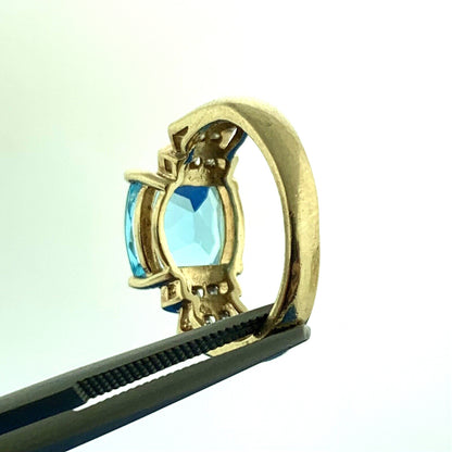 14K Yellow Gold Blue Topaz Diamond December Anniversary Statement Cocktail Ring